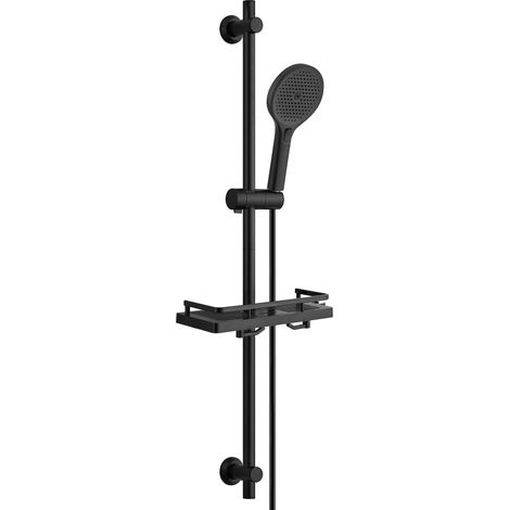 Colonne de Douche en Acier inoxydable avec Douchette à Main 3 Jets, Ensemble Barre de douche et Support de Pommeau de Douche et Tuyau pour Salle de Bain, Étagère Douche, 100cm Noir (1/5)