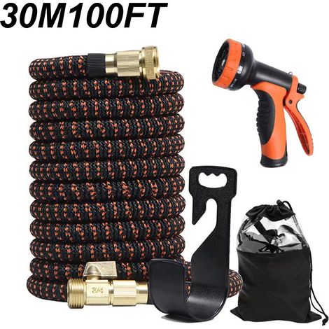Tuyau d'arrosage Extensible 30M, Tuyaux d'arrosage Flexible 100FT, avec pistolet pulvérisateur à 10 fonctions, Pour l'extérieur, Orange (1/5)