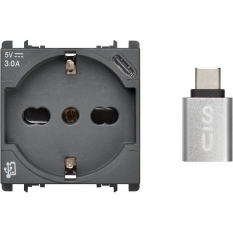 Presa p40 2p+t 250v con usb-c 5v 3a 2 moduli antracite urmet nea 10312/2
