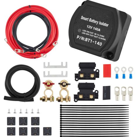Kit Relais de Charge 6m 12V, Isolateur Automatique Double Batterie 140A VSR, Compatible Camping-car, Bateau, 4x4, Van, Camion, Caravane, Yacht, ATV, UTV, Atelier (1/5)