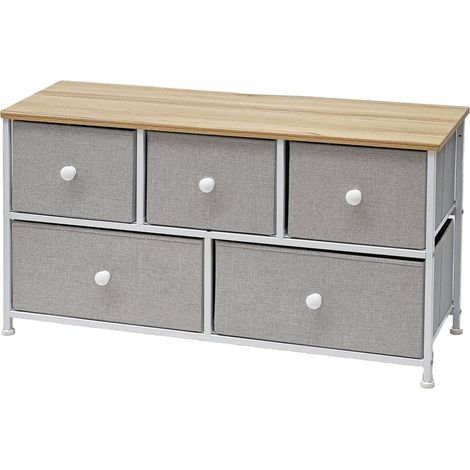 TrAdE Shop Traesio - Mobiletto Cassettiera Multiuso Salvaspazio 5 Cassetti In Metallo Legno Naturale Tnt Grigio - (1/4)