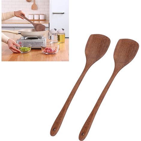 Flacher Holzspatel aus Hühnerflügelholz, geeignet für die heimische Küche, mit runden Löchern zur Wandmontage, 38,5 cm lang. (1/5)