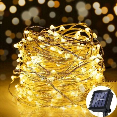 Lampe solaire LED, Guirlande Lumineuse Solaire , Bande LED, 12M ,100 lumières, Convient pour jardin, mariage, fête, Blanc chaud, KINSI (1/5)