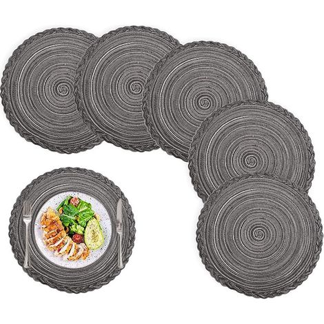 Sets table ronds tressés lot de 6, antidérapants, lavables, doubles fonctions sous-verres (1/4)