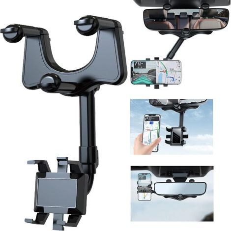 Supporto per telefono da auto per specchietto retrovisore, girevole a 360° e retrattile, compatibile con tutti gli smartphone. (1/5)