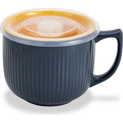 Bol à soupe en céramique avec poignée de 946 ml, bol à ramen avec couvercle, tasses à soupe et tasses pour céréales, flocons d'avoine, ramen, nouilles instantanées, récipient à soupe avec couvercle (1/5)