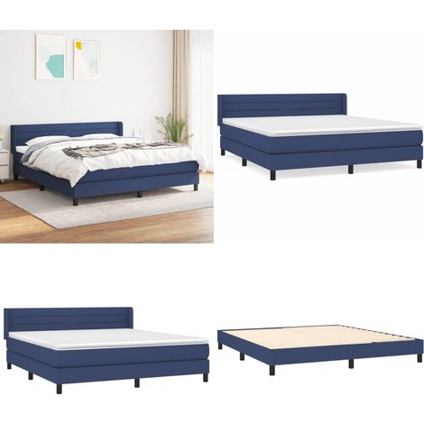 Sommier à lattes de lit avec matelas Bleu 160x200 cm Tissu - Lit Plateforme - Lit Double - Matelas Ressorts Ensachés - Literie - Chambre À Coucher - Home & Living (1/5)
