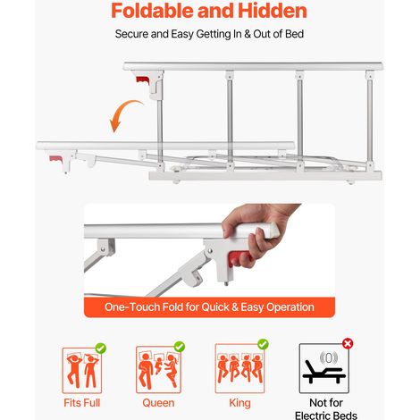 Barrière de lit pliable pour personnes âgées, 975 mm, rail de sécurité de lit d'hôpital, avec sangle de fixation, hauteur réglable,… (1/5)