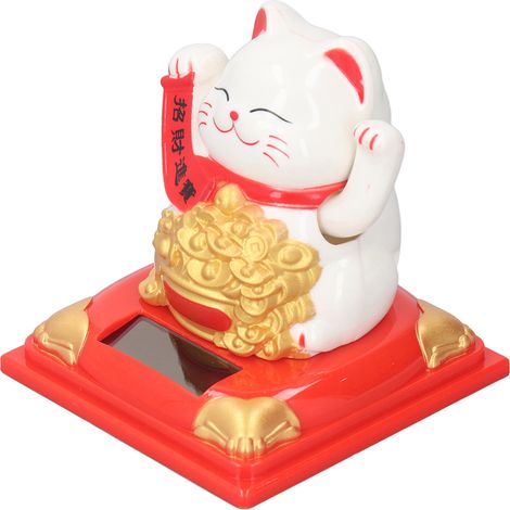 Chat porte-bonheur solaire, bras articulé, figurine blanche décorative pour voiture et bureau, chat accueillant la richesse, modèle 336A. (1/5)