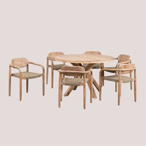 Set Tavola Rotonda (Ø120 cm) e 6 Sedie da Pranzo con Braccioli in Legno Naele SKLUM            