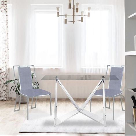 Lot de 2 chaises Catarina Velours Argent pieds Argent (1/5)