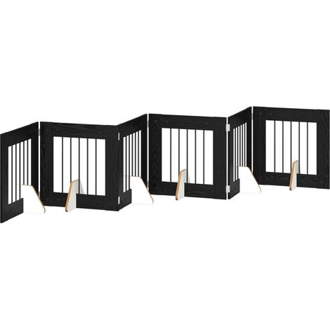 vidaXL Foldable Dog Gate with Stands 6 pcs Black Oak 362 cm