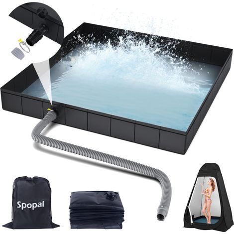 Foldable Shower Base,[Foldable-104x104x13cm] Portable Shower Tray, Foldable Shower Base and Sink Floor with Removable Drain Hose, for Motorhome, Outdoor, Indoor (Black) (1/5)