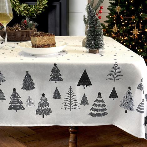 Weihnachtstischdecke 140x240 cm, wasserabweisend, abwaschbar, mit Tannenbaum-Motiv