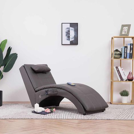 Chaise longue de massage avec oreiller-Transat de relaxation Gris Similicuir 722762 (1/5)