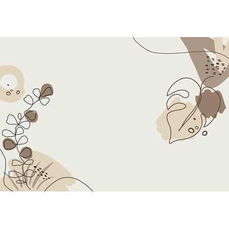 Papier peint panoramique graphique marron Tapisserie panoramique nature motif feuillage Papiers peints panoramiques beiges pour salle de bain (1/2)