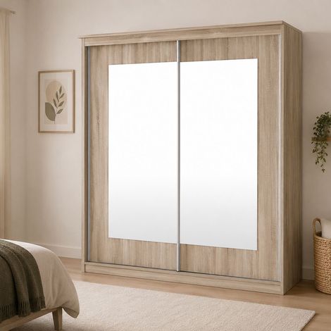 Guardaroba 2 Ante Lesale, Armadio Camera da Letto Appendiabiti, 5 Ripiani, 2 Ante, 180x195h cm Marrone Rovere (1/5)