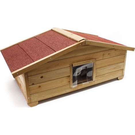 Wiltec Großes Katzenhaus 99 x 52 x 42 cm aus Holz, Katzenhütte für Garten oder Terasse, Wurfkiste isoliert wetterfest, Katzenhöhle (1/5)