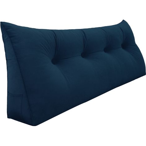 Coussin de lecture triangulaire 140cm – Oreiller cervical en velours bleu foncé – Support lombaire pour lit et canapé – Confort optimal – Vercart (1/5)