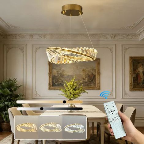 Lustre moderne en cristal ,Plafonnier LED — Luminaire décoratif pour salons et salles à manger (Intensité variable en continu, 40 cm) (1/5)