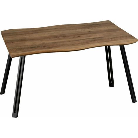 Quebec Wave Edge Dining Table - L80 x W140 x H76 cm - Medium Oak Effect/Black (1/5)