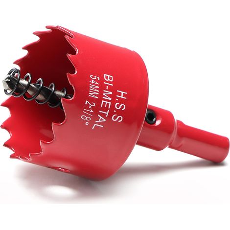 Scie cloche 54mm, bi-métal scie cloche bois avec adaptateur hexagonal et embout central, HSS M42 pour fer, aluminium, bois, plaques de plâtre, Rouge (1/5)