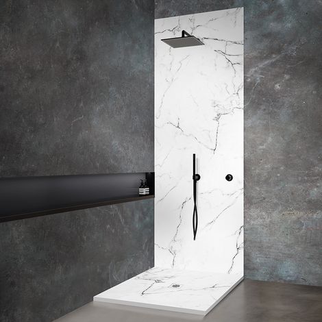 Receveur de douche en résine 120x120 cm imitation marbre blanc (1/5)