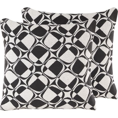 Conjunto de 2 cojines decorativos blanco y negro algodón 45 x 45 cm fundas extraíbles relleno de poliéster Koture