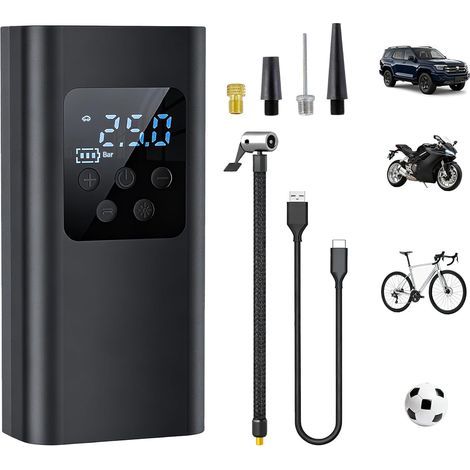 Aischens Compresseur à Air Portatif 150PSI(10,3Bar), Gonfleur de Pneus sans Fil Portable Compresseur pour Voiture, 6000mAh Mini Pompe à Air Electrique avec LED, pour Voitures, Motos, Vélos, Ballons (1/5)