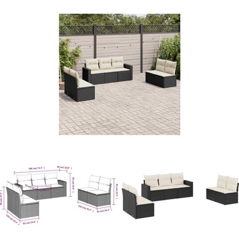 7-tlg. Garten-Sofagarnitur mit Kissen Schwarz Poly Rattan - Gartensofas - Outdoor Möbel - Gartenmöbel Set - Rattan Sofa - Lounge Set - Home & Living (1/3)