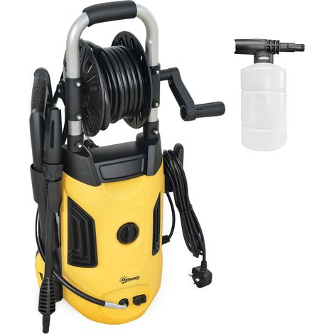 Outsunny 1800W High Pressure Washer, 150 Bar Pressure, 420 L/h Flow, Portable Power Washer Jet Wash Cleaner with Adjustable Nozzle, 6M Hose, Hose Reel, Steel Handle for Home Patio Car Driveway, Yellow