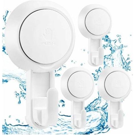 Set of 4 Powerful Wall Suction Hook 5KG, Suction Hook Bathroom Shower Towel Coat Rack, Plastic Suction Cup Hook Hangs Tea Towel Kitchen Utensils, White Suction Cup (1/5)