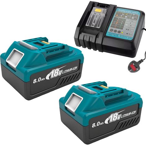 Makita 18V 8,0Ah Lithium-Ionen-Ersatzakku für Akku-Werkzeuge, kompatibel mit den Modellen BL1860, BL1820, 1830B, 1840B und 1850B (LED-Anzeige) (8000mAh), 2er-Pack mit Ladegerät. (1/5)