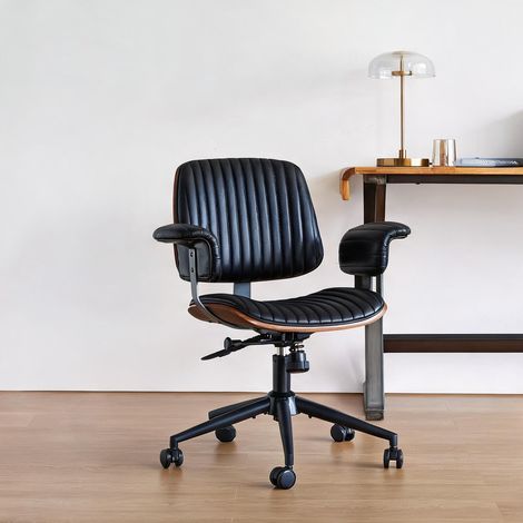 Chaise de bureau coloris noir en cuir métal 73 x 59 x 87 cm (1/5)