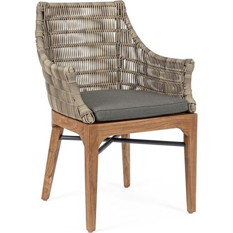 Sedia con cuscini Keilani con struttura schienale in alluminio, seduta e gambe in teak per esterno -Confezione da 2 pezzi (1/4)