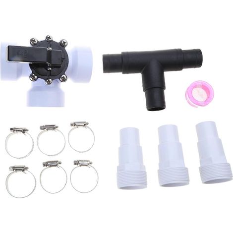 Vanne de dérivation à 3 voies avec adaptateur universel femelle pour tuyau d'arrosage et colliers de serrage, compatible avec les tuyaux de 1,25" et 1,5" pour piscine et jardin. (1/5)