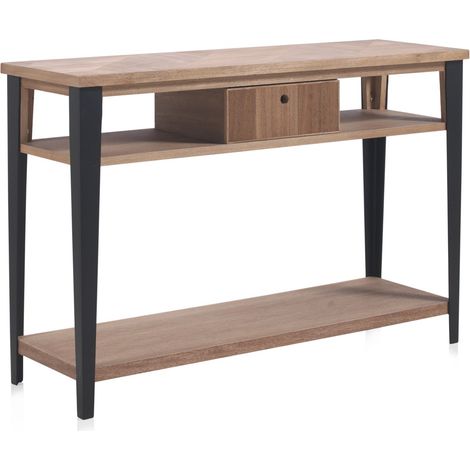Konsolentisch aus Eschenholz mit Schublade und Metallgestell (1/5)