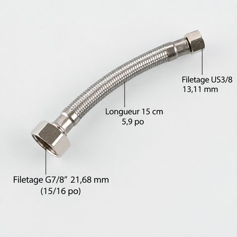 Flexible WC inox 304 tressé Modèle A 15 cm 15/16 (7/8) vers 9/16 (3/8) 22 × 15 × 5 cm 151 g – Livraison gratuite