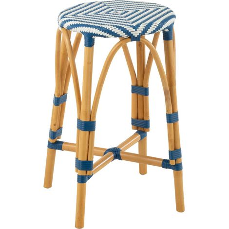 Tabouret de Bar en Rotin "Danial" 65cm Bleu (1/5)