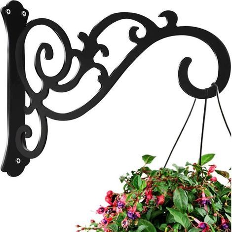Noir 1416cm-Porte Plantes Suspendues Crochets en Fer Muraux Porte Plantes Suspendues Crochets pour Pot de Fleurs d'Extérieur Décoration (1/4)