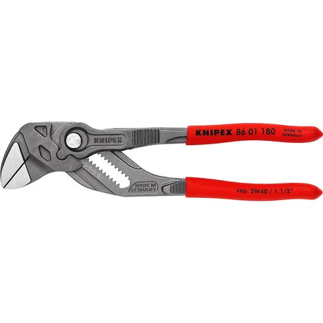 KNIPEX 86 01 180 SB Pinza chiave pinza e chiave in un unico utensile Rivestita in plastica antiscivolo bonderizzata grigia 180 mm