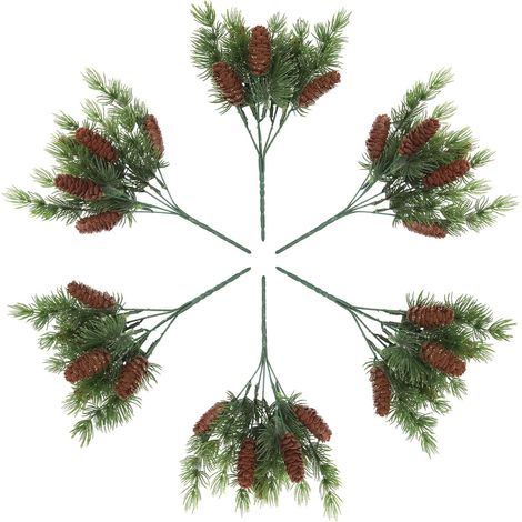 COMPOSICIÓN NAVIDEÑA RAMAS DE PINO ARTIFICIALES CON CONOS 6 uds 30cm (1/5)
