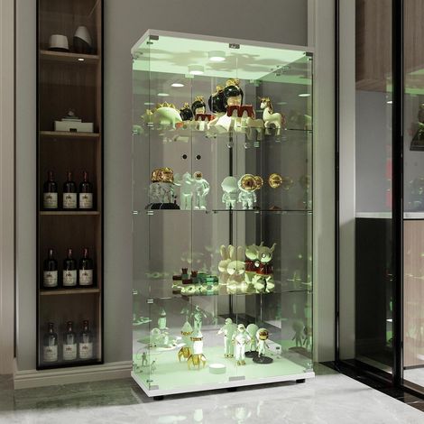 Glasvitrine mit LED, 4 Etagen, weiß, Spiegelrückwand (1/5)