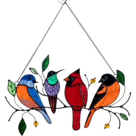 Attrape-soleil oiseaux pour fenêtres, vitraux, oiseaux, décorations de fenêtre, colibri (15 x 10 cm)