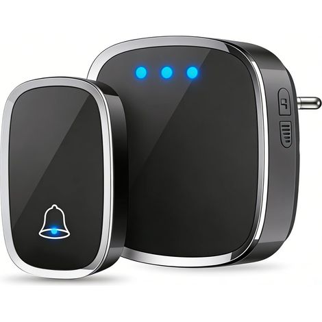 1 Sonnette sans fil, émetteur étanche IP44, récepteur secteur, portée 300m, 36 mélodies, volume réglable, LED bleue, maison bureau (1/5)