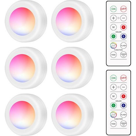 Éclairage d'armoire à LED avec télécommande 16 RVB 10 intensités et minuterie Lampe de nuit sans fil à piles pour cuisines, salles de bains, garde-robe, fête (1/5)