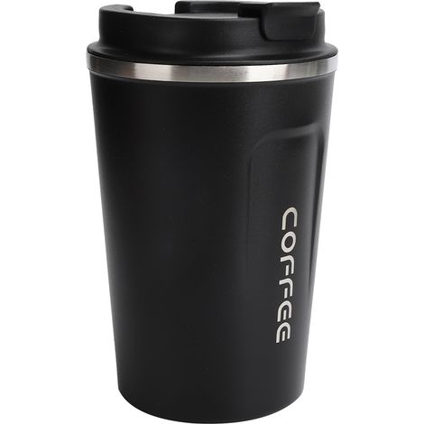Mug isotherme 380 ml à double paroi en acier inoxydable anti-déversement, tasse à café portable pour voiture (noir) (1/5)