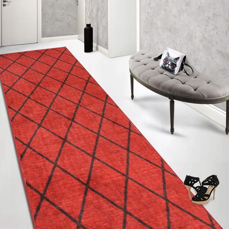 Tapis de couloir sur mesure Cosenza à motif en losanges, Rouge, 80 x 250 cm (1/5)