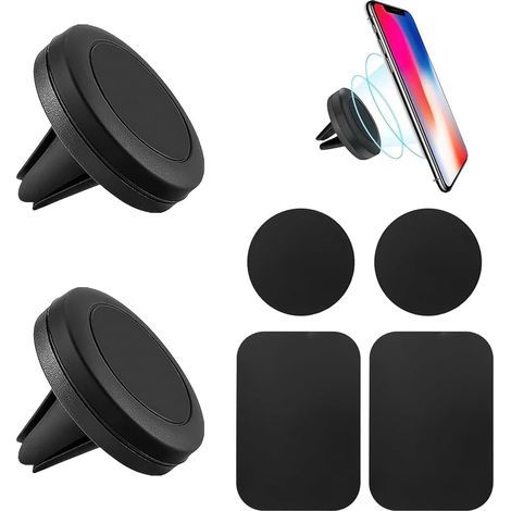 Supporto magnetico per telefono da auto in 2 pezzi, supporto magnetico girevole a 360 gradi, installazione sicura, compatibile con cruscotto e bocchette dell'aria. (1/4)