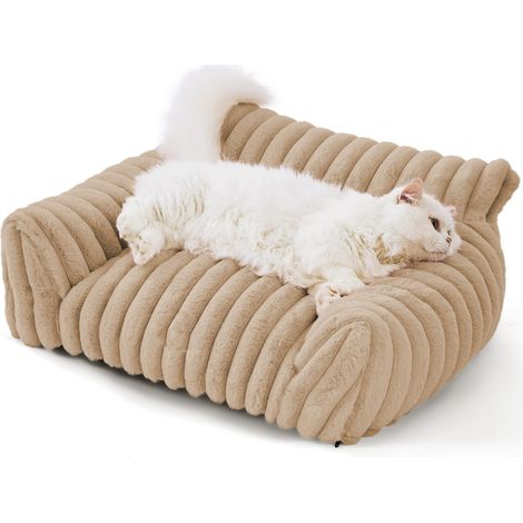 Decdeal Canapé-lit pour chat, animal de compagnie mignon pour petits, moyens et grands chats, chiens, canapé moelleux pour animaux de compagnie d'intérieur avec fond antidérapant et housse lavable